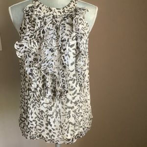 100% silk animal print women’s rushed front sleeveless top size small Marina Lun